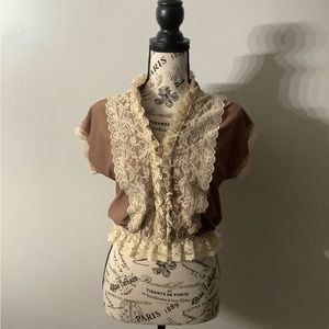 Vintage brown lace crop top